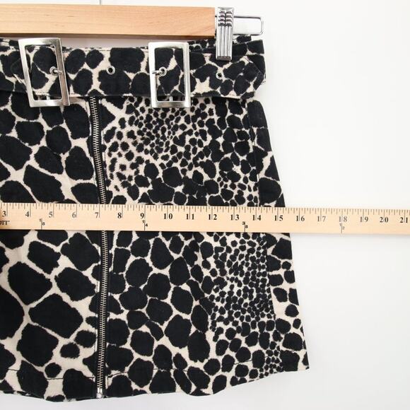 Topshop Skirt Black Cream Animal Print Giraffe Mini Metal Belt Buckle Zipper 2 - Picture 5 of 9